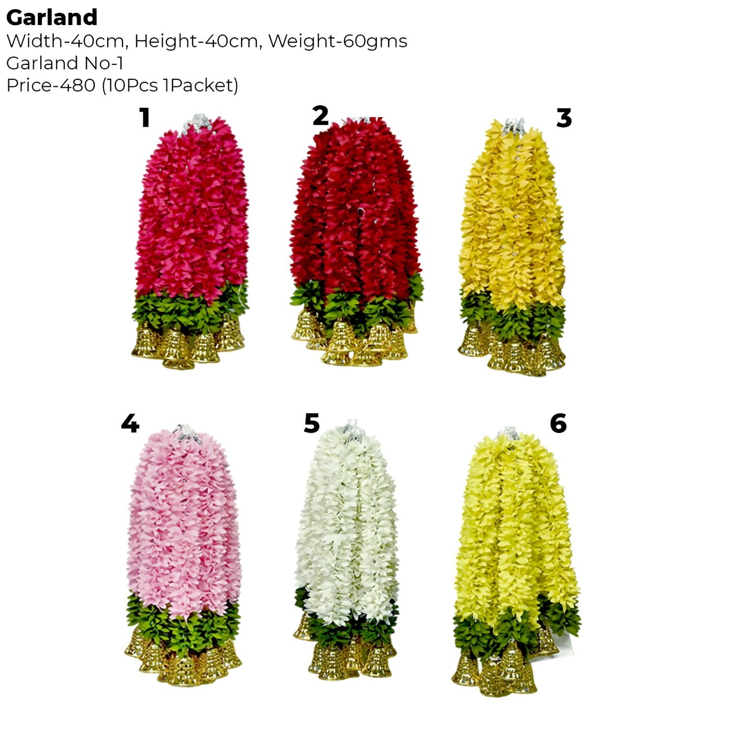 Artificial Flower Garland | AFF-Garland-1.6| Price Rs.480/10pcs {Different colors are available}