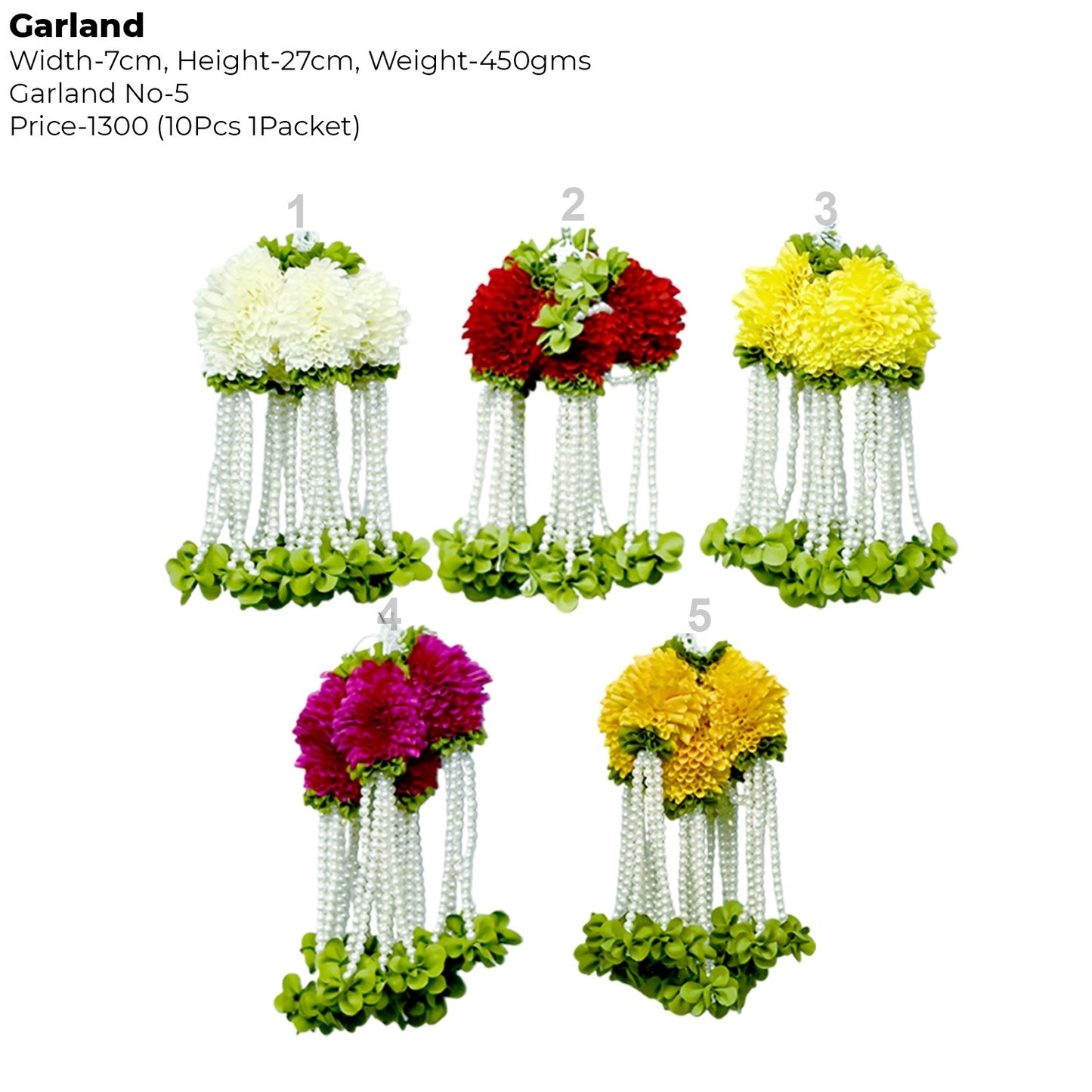 Artificial Flower Garland with pearl | AFF-Garland-5.3  Price Rs.1300/10pcs {Different colors are available}