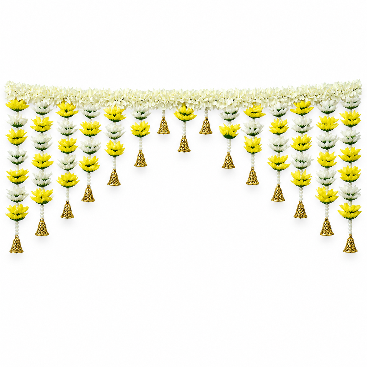 Artificial Yellow & Ivory Floral Door Toran with Golden Bells for Wedding & Festive Decoration – 104 cm | Pack of 1