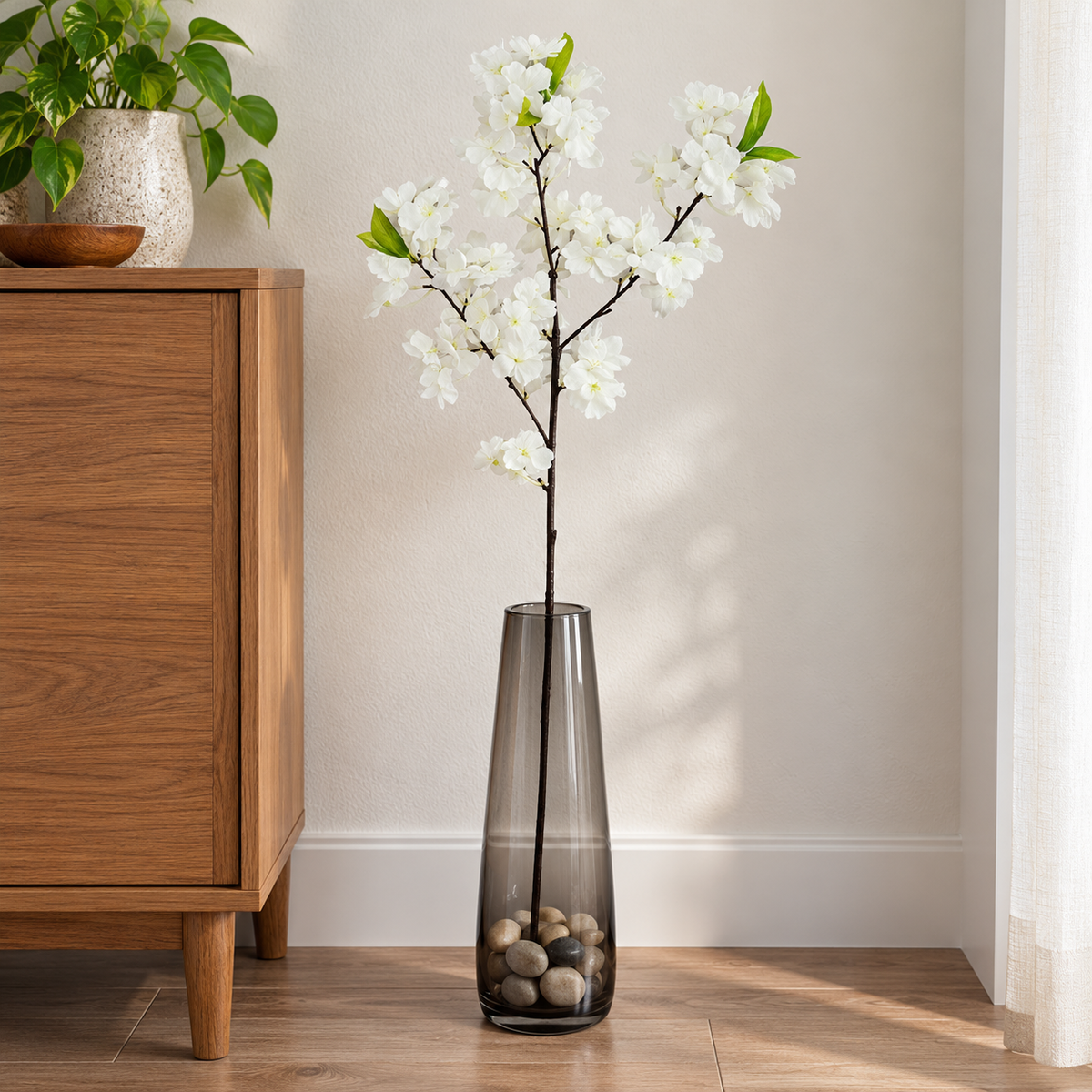 Artificial White Cherry Blossom Stick – 93 cm Decorative Flower Branch for Home, Office & Wedding Décor