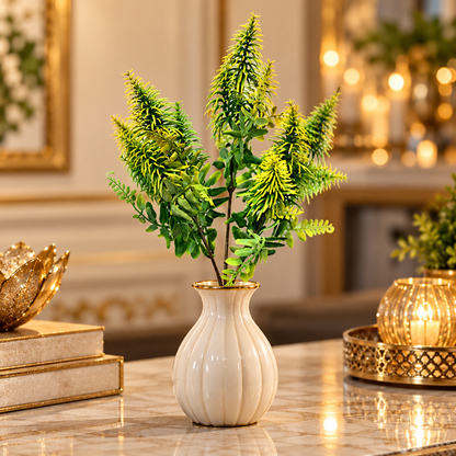 Artificial Green & Yellow Foliage Bunch – 34 cm Decorative Plant Pick for Home, Office & Floral Arrangements