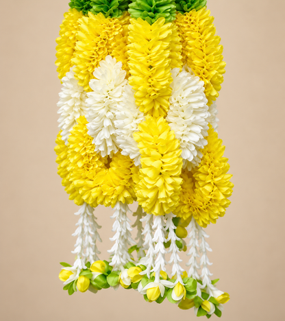 Artificial Small Flower Garland Sakad Ladi Yellow & White | Pack of 10