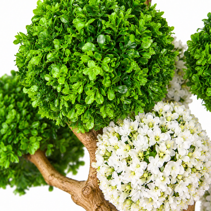 Green and white six-ball artificial topiary - detail