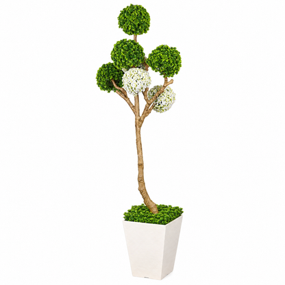 Green and white six-ball artificial topiary - side