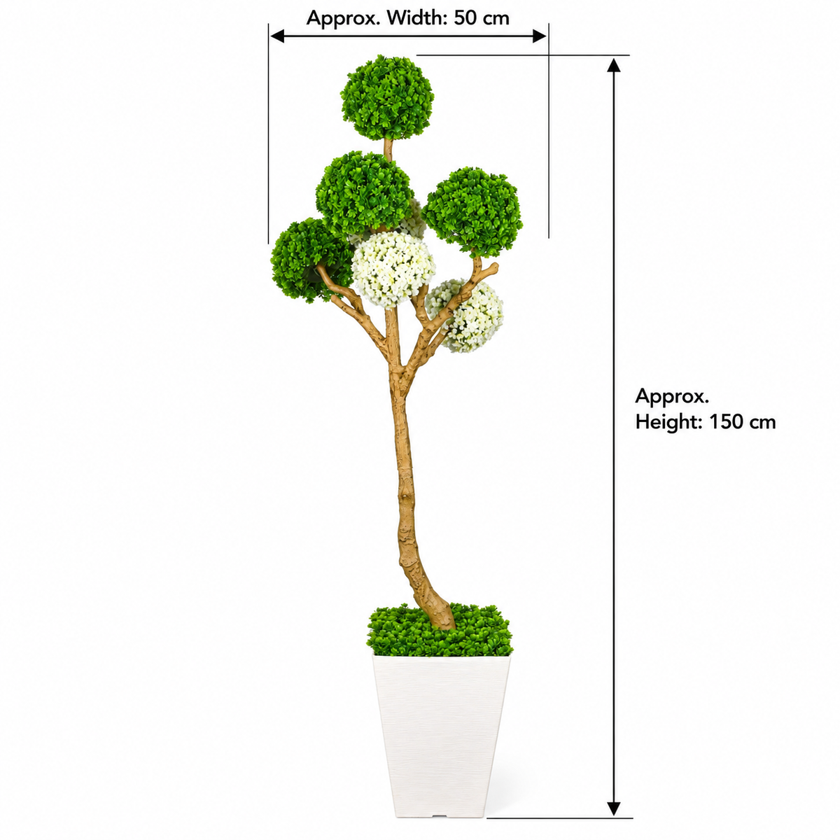 Green and white six-ball artificial topiary - size