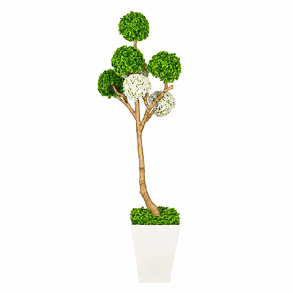 Green and white six-ball artificial topiary - white