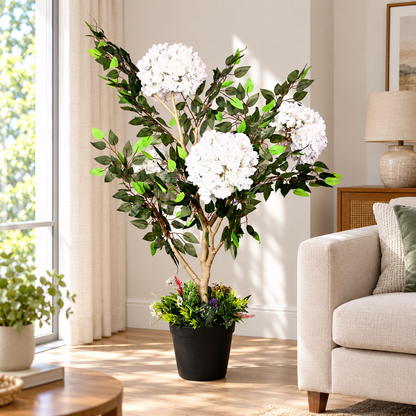 Artificial white hydrangea-style flowering tree - home