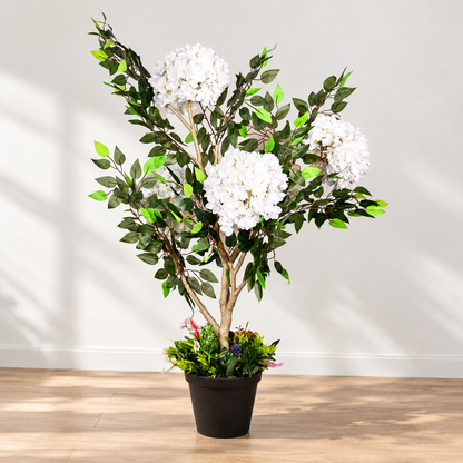 Artificial white hydrangea-style flowering tree - office