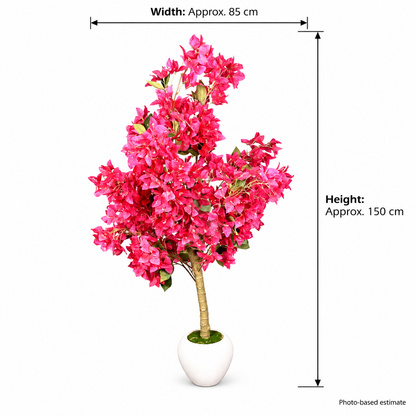 Artificial pink bougainvillea-style tree in white pot - size