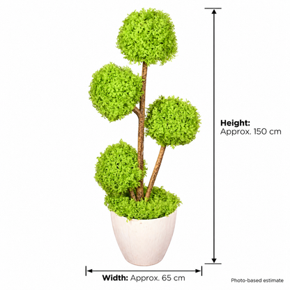 Artificial lime green four-ball topiary in white planter - size