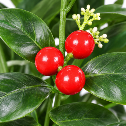 Artificial red fruit green plant 95 cm in black pot - detail