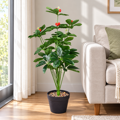 Artificial red fruit green plant 95 cm in black pot - home