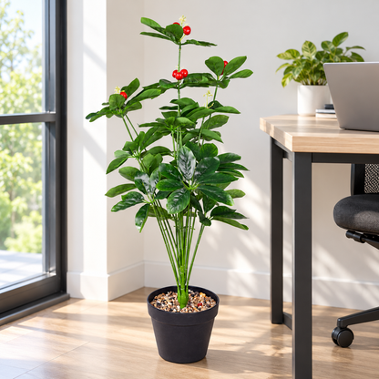 Artificial red fruit green plant 95 cm in black pot - office