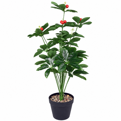 Artificial red fruit green plant 95 cm in black pot - side