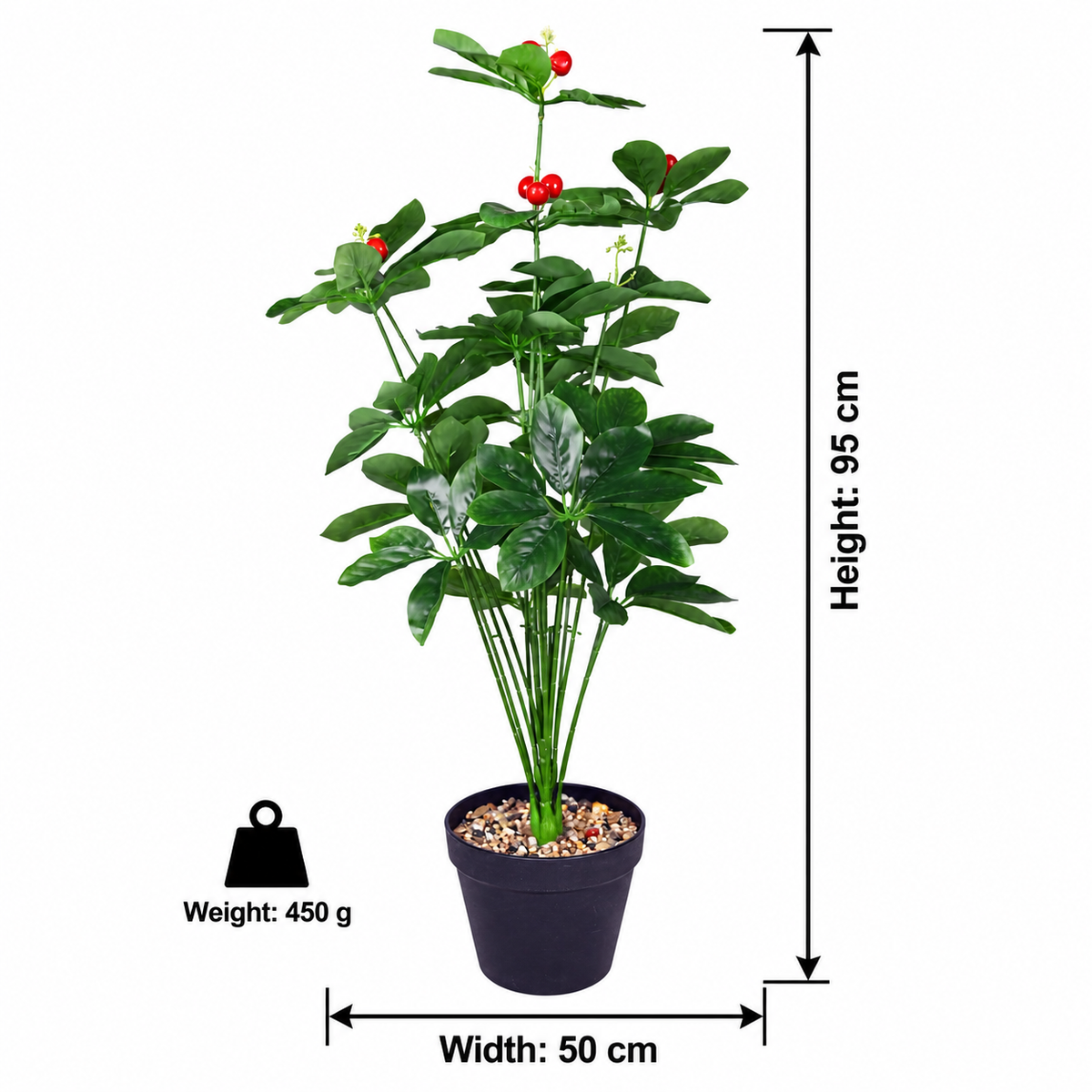 Artificial red fruit green plant 95 cm in black pot - size