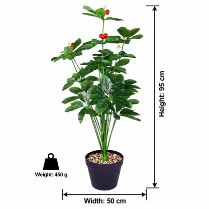 Artificial red fruit green plant 95 cm in black pot - size
