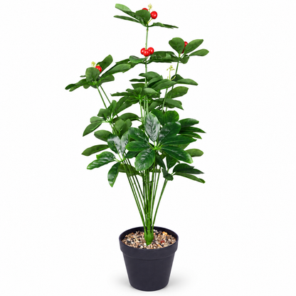 Artificial red fruit green plant 95 cm in black pot - white