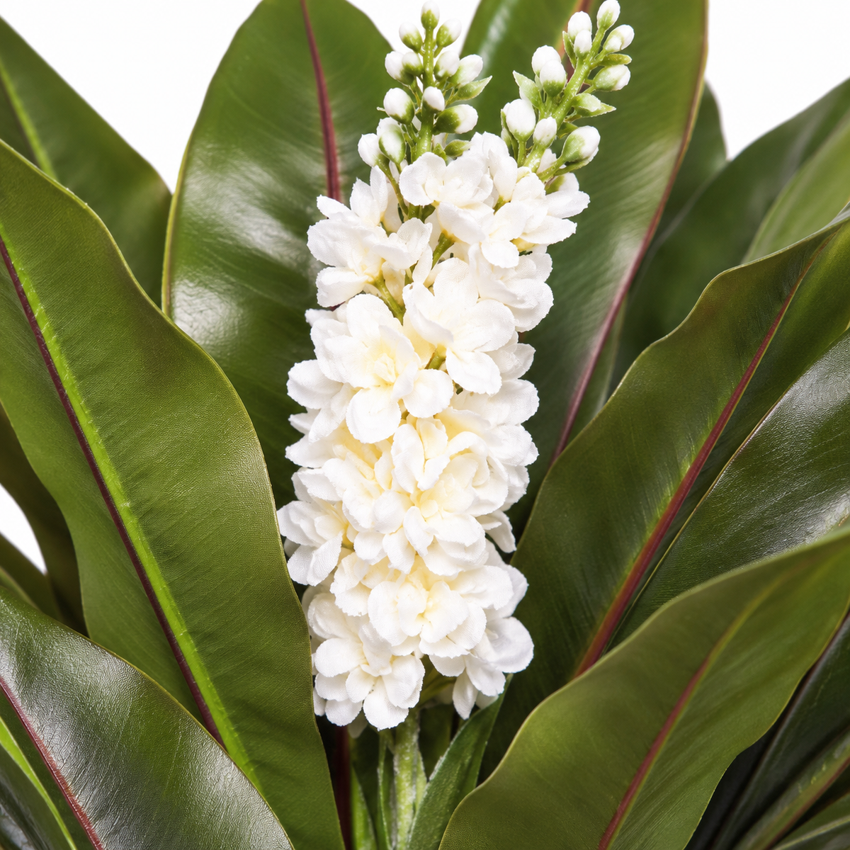 Artificial white flowering green foliage plant 101 - detail