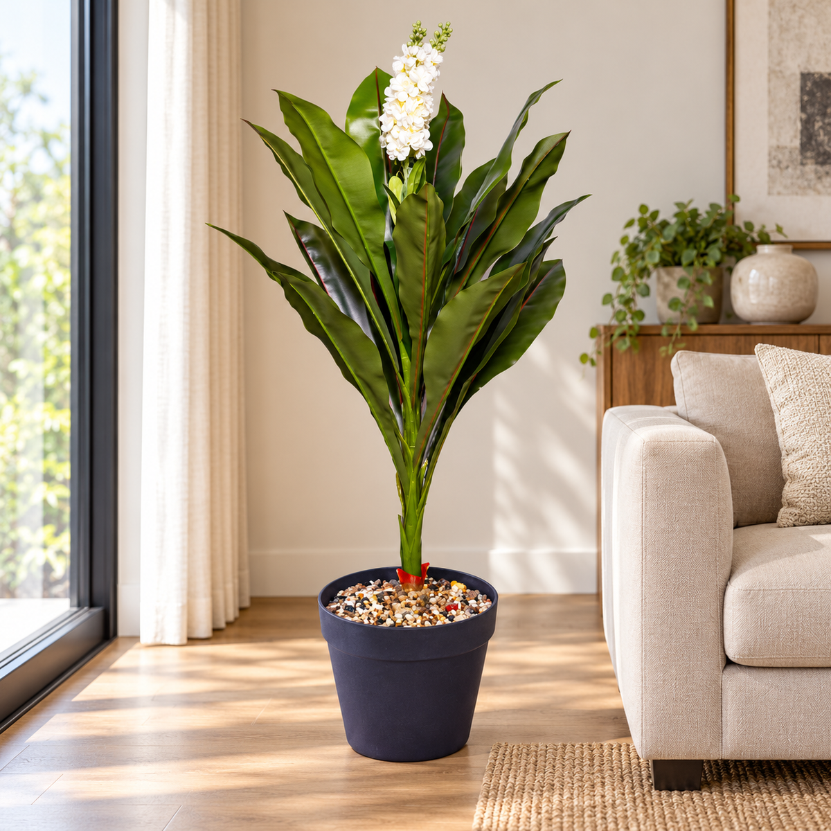 Artificial white flowering green foliage plant 101 - home