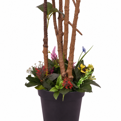 Artificial pink flowering tree with black pot - base-detail