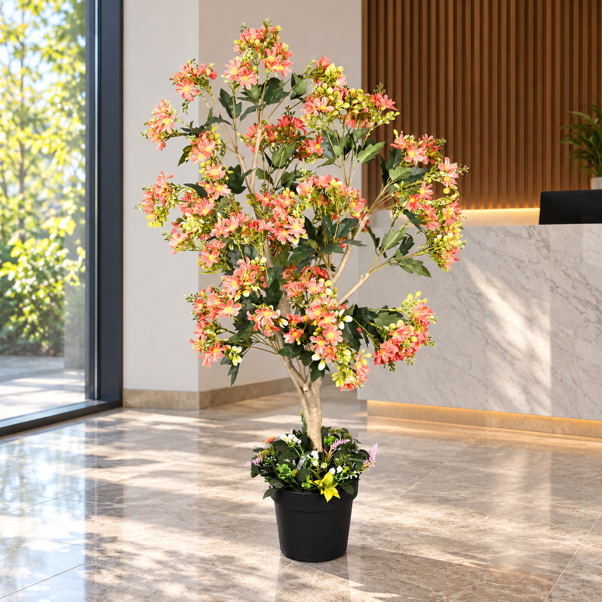 Artificial coral pink flowering tree 11 - office