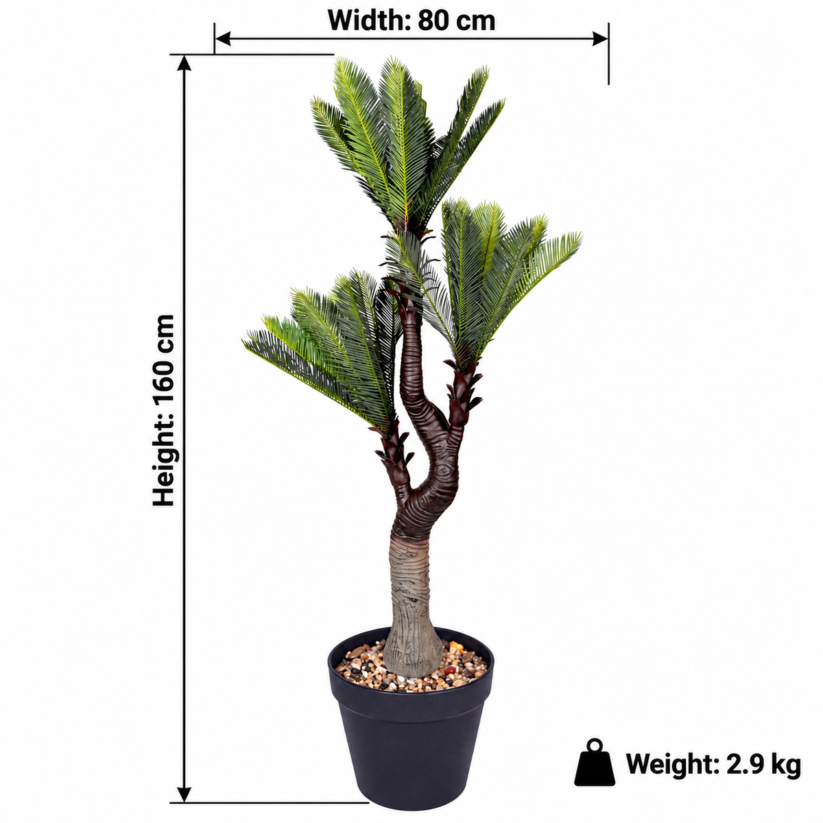 Artificial triple crown cycad palm 160 cm - dimensions