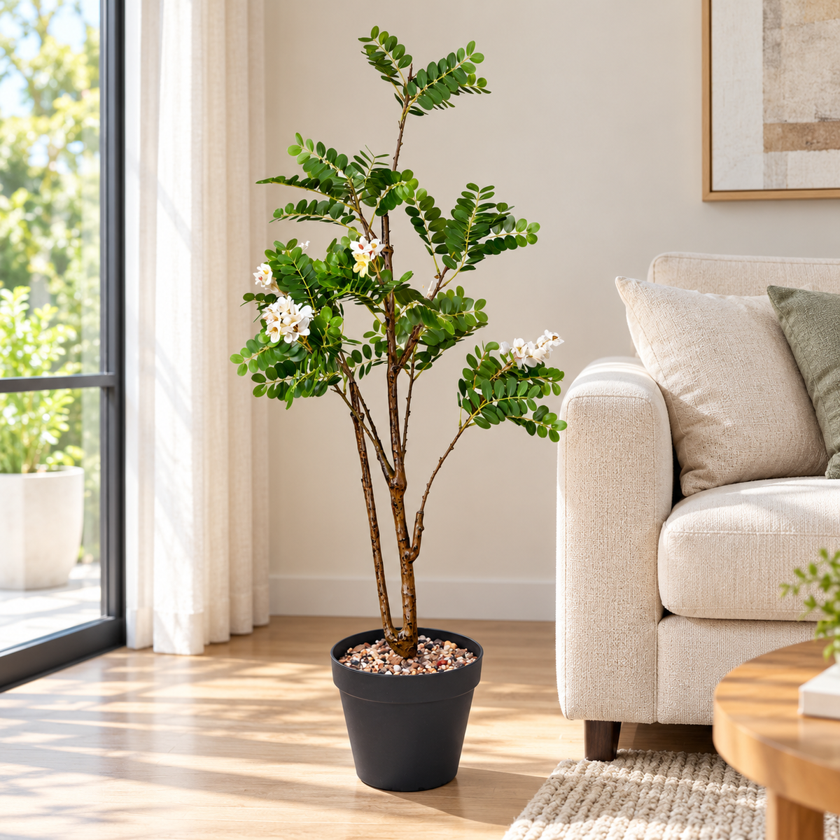 Artificial white flowering tree with pot 120 cm AFF-Plant-121 - living-room