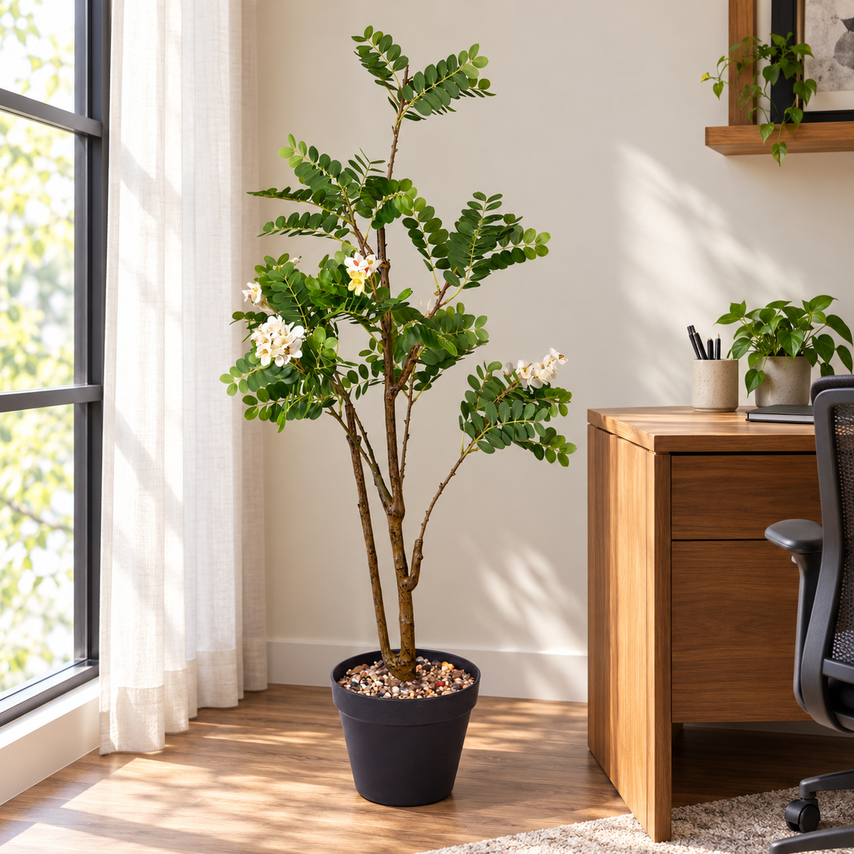 Artificial white flowering tree with pot 120 cm AFF-Plant-121 - office
