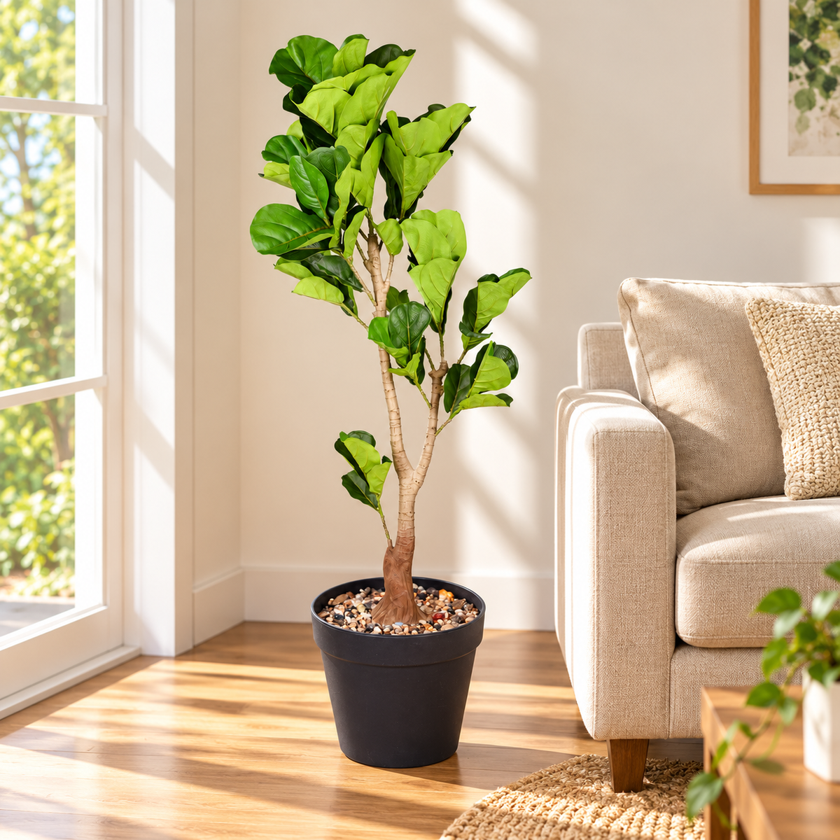Artificial fiddle leaf tree 145 cm in black pot - home