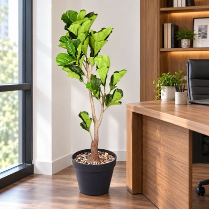 Artificial fiddle leaf tree 145 cm in black pot - office