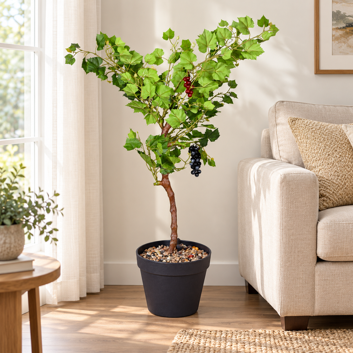 Artificial grape plant with black pot - home