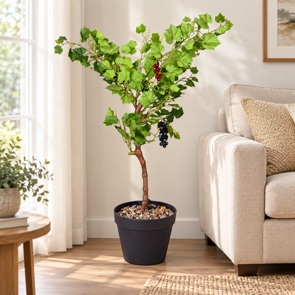 Artificial grape plant with black pot - home