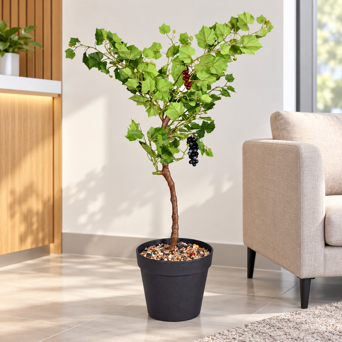 Artificial grape plant with black pot - office