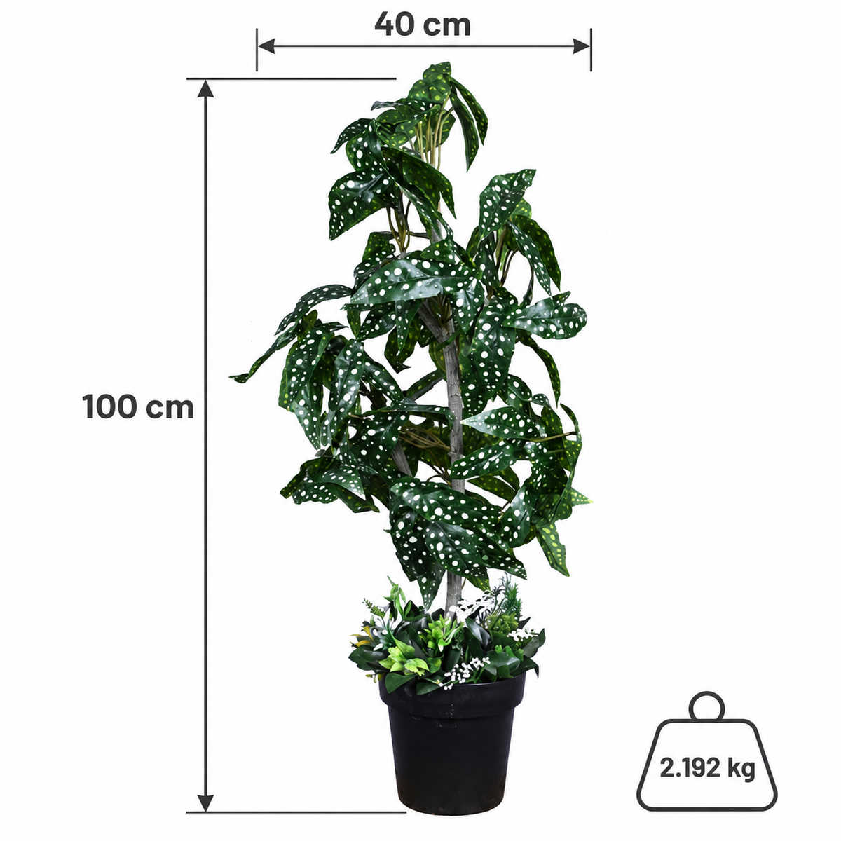 Artificial polka dot spotted Begonia plant - size-weight