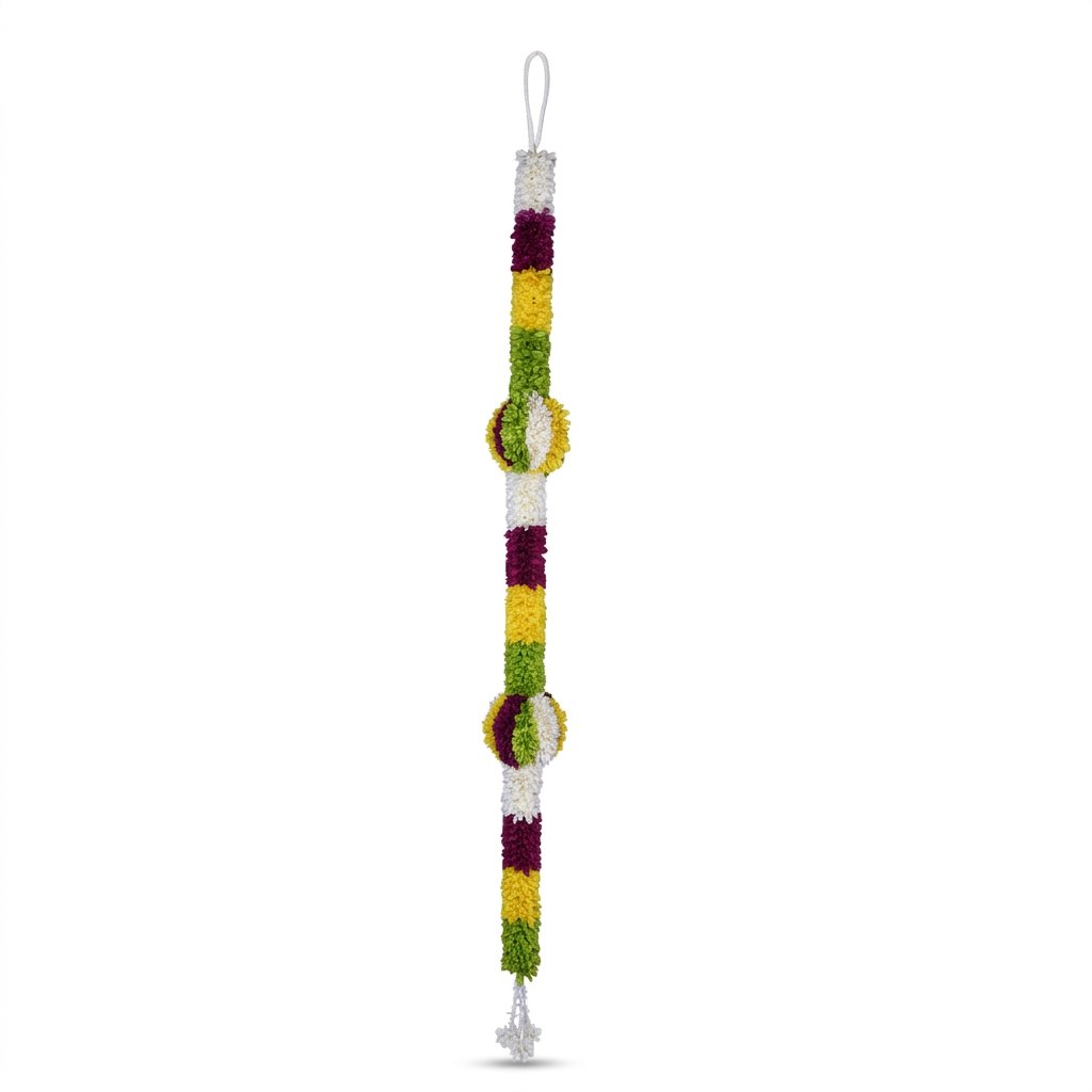 Artificial Multicolour Floral Hanging Garland with Round Flower Motifs – Decorative Band Latkan for Door, Pooja, Mandir & Festive Décor