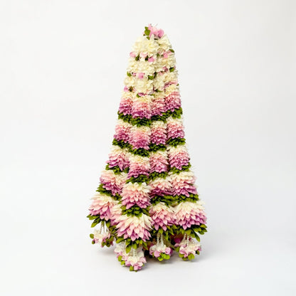 Beautiful Pink & White Fluffy Floral Hanging Garland with Green Leaves – Traditional Flower Latkan for Pooja, Wedding, Mandir & Festive Décor (65 cm) – Pack of 10