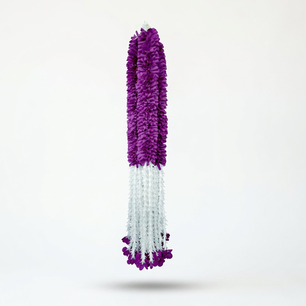 Artificial Purple & White Dangling Flower Garland with Beads – Traditional Latkan for Pooja, Door, Mandir & Festive Décor (65 cm) – Pack of 10