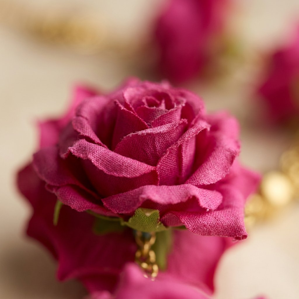 Elegant Pink Floral Hanging Garland with Golden Beads & Silk Tassel – Decorative Door/Window Latkan