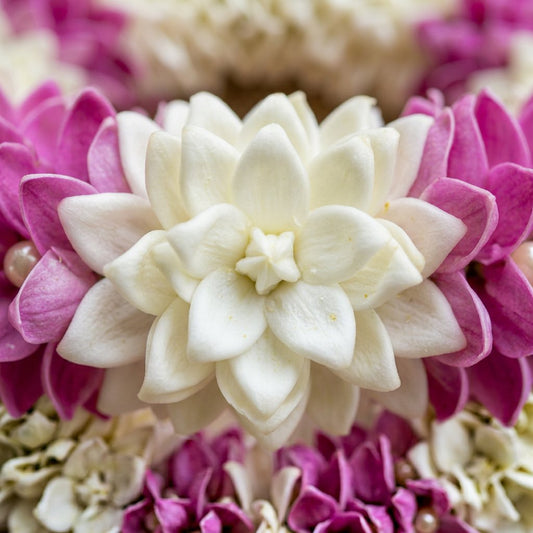 Beautiful Pink & White Fluffy Floral Hanging Garland with Green Leaves – Traditional Flower Latkan for Pooja, Wedding, Mandir & Festive Décor (65 cm) – Pack of 10