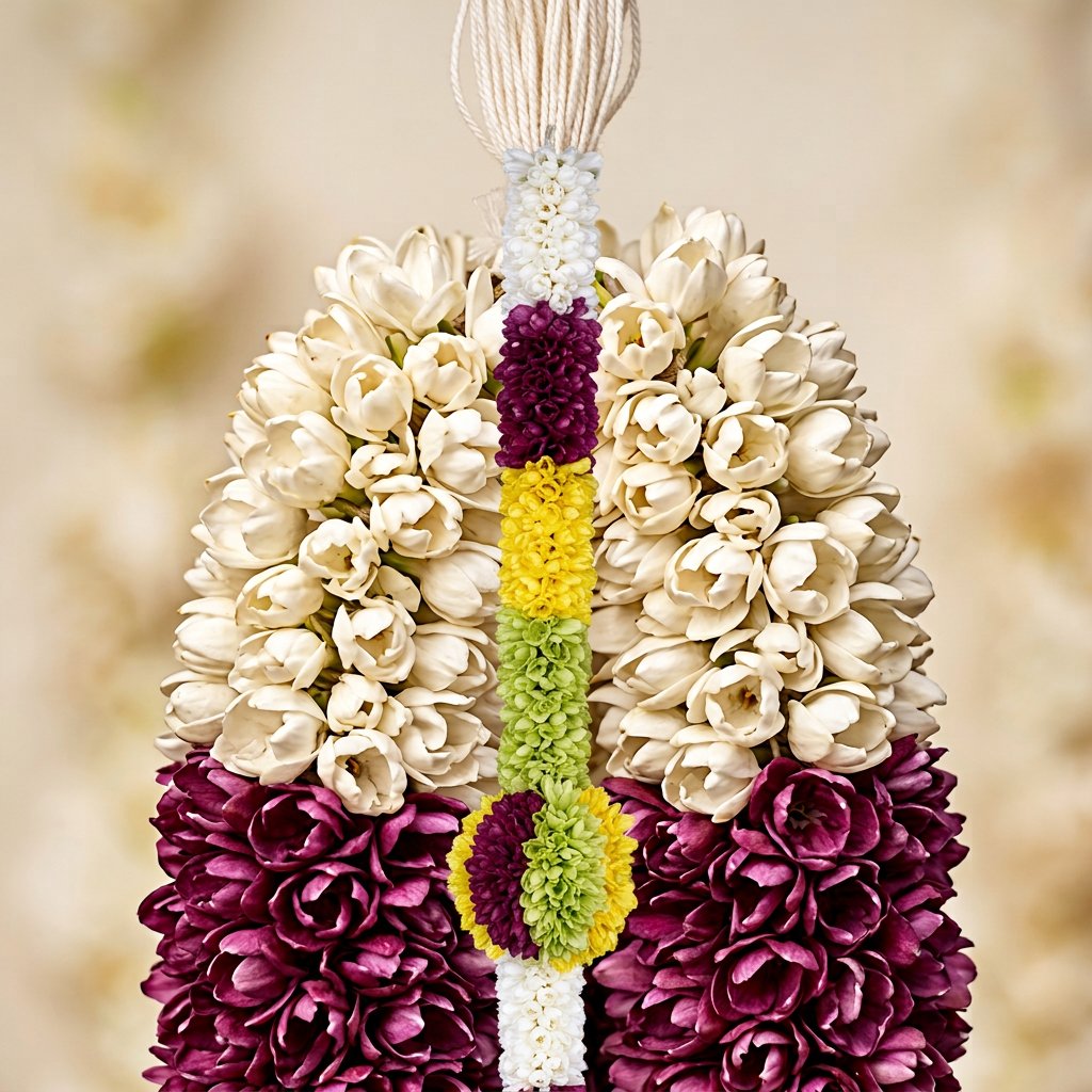 Artificial Multicolour Floral Hanging Garland with Round Flower Motifs – Decorative Band Latkan for Door, Pooja, Mandir & Festive Décor