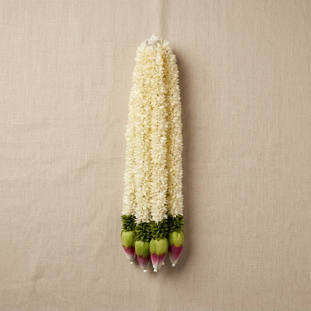 Artificial Mogra Ladi with Small Green Lotus | AFF-Garland-19