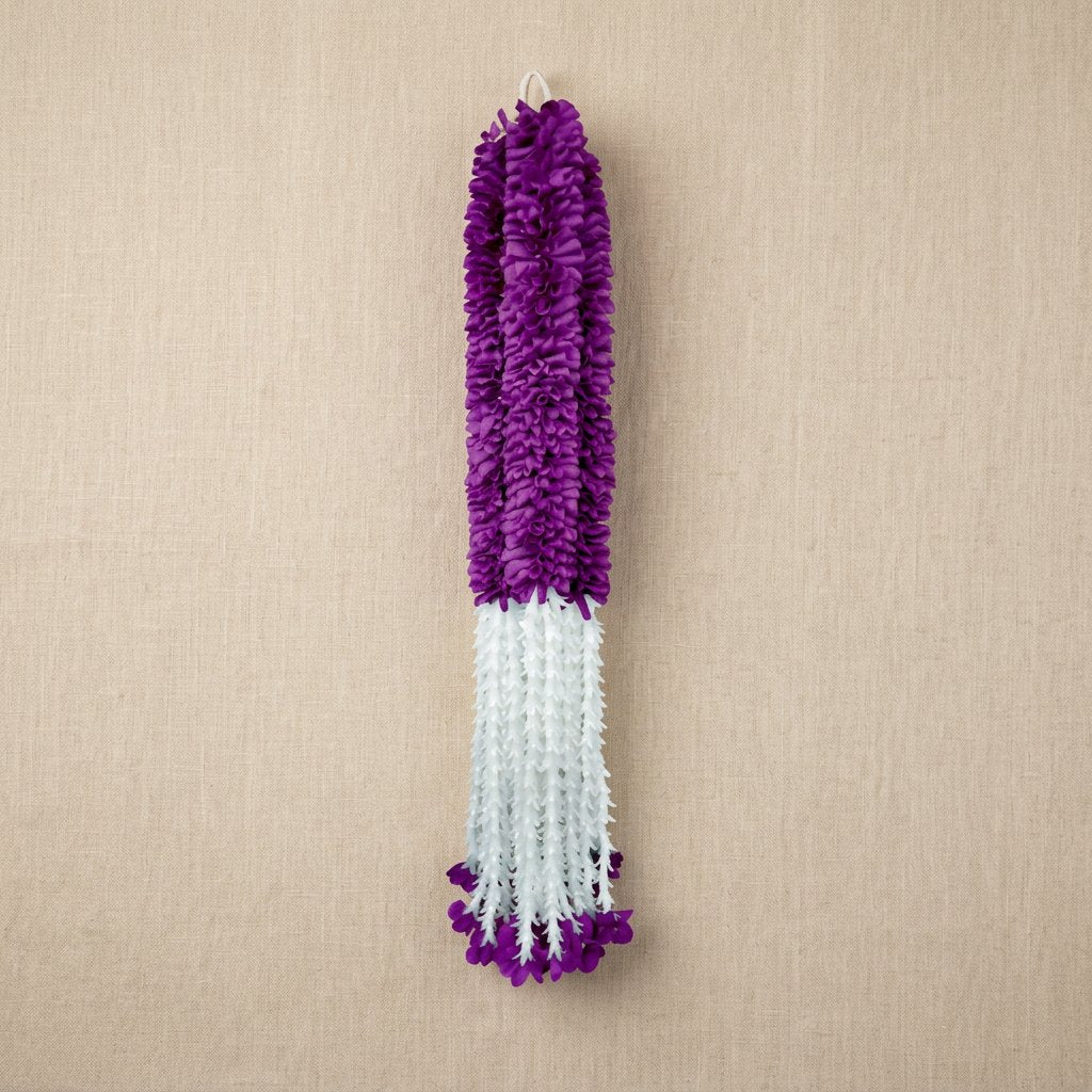 Artificial Purple & White Dangling Flower Garland with Beads – Traditional Latkan for Pooja, Door, Mandir & Festive Décor (65 cm) – Pack of 10
