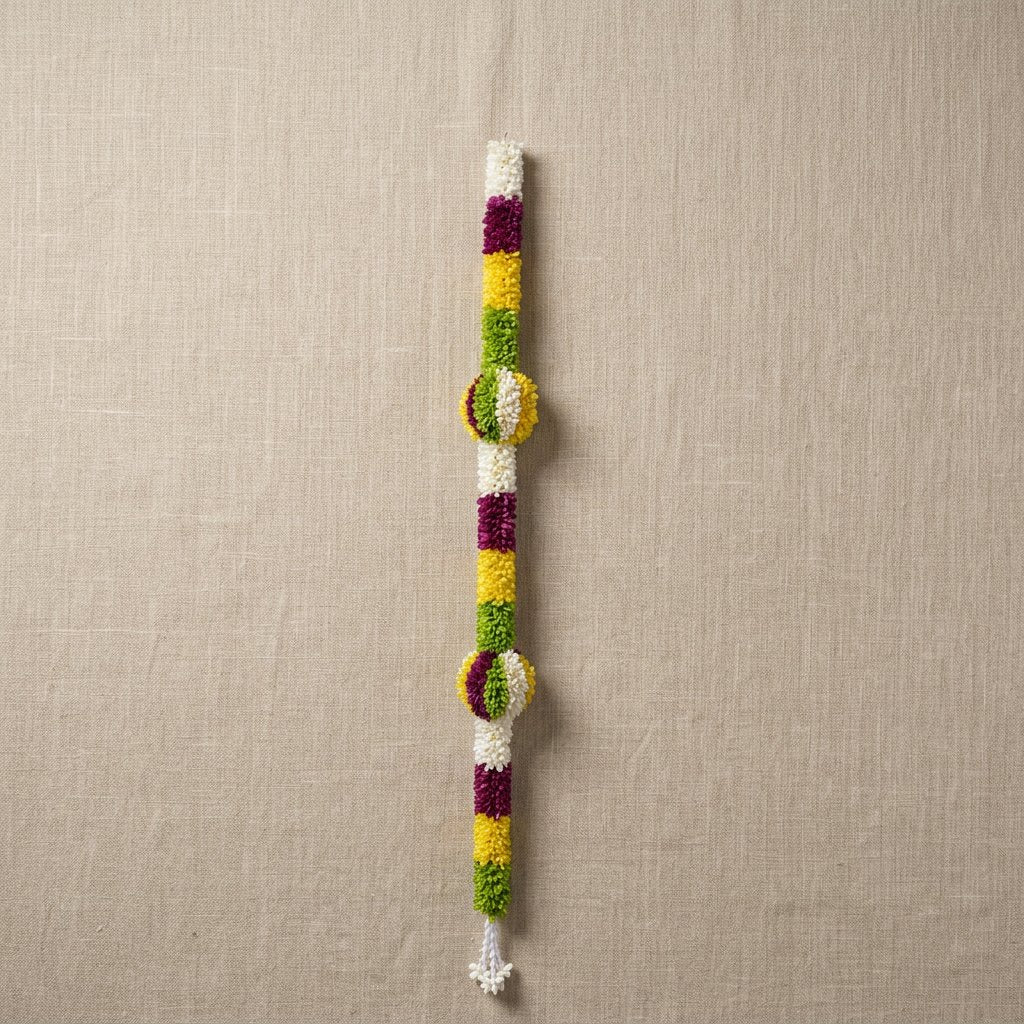 Artificial Multicolour Floral Hanging Garland with Round Flower Motifs – Decorative Band Latkan for Door, Pooja, Mandir & Festive Décor