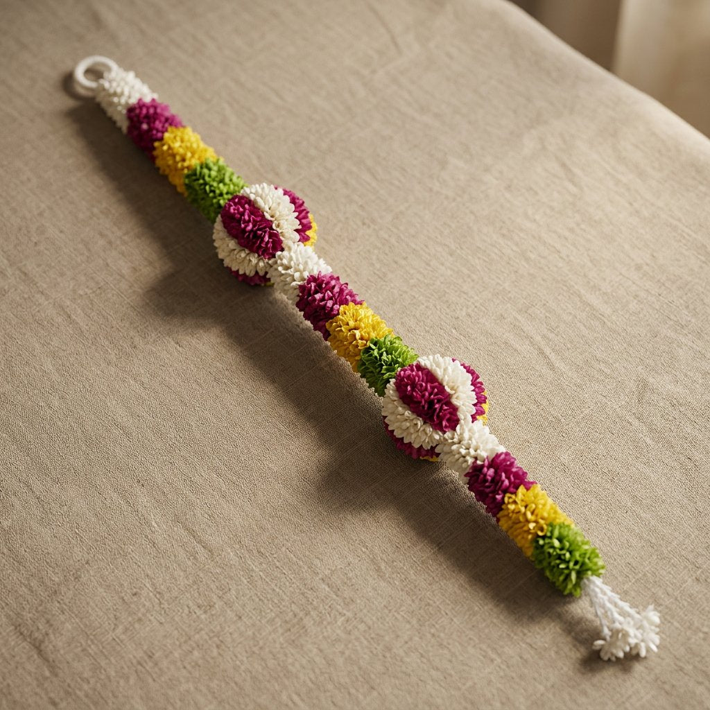 Artificial Multicolour Floral Hanging Garland with Round Flower Motifs – Decorative Band Latkan for Door, Pooja, Mandir & Festive Décor