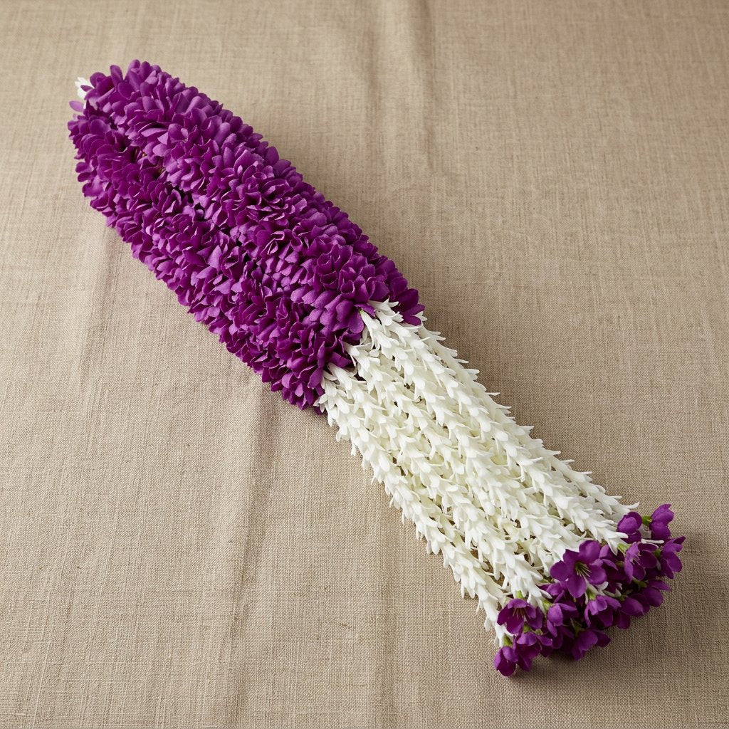 Artificial Purple & White Dangling Flower Garland with Beads – Traditional Latkan for Pooja, Door, Mandir & Festive Décor (65 cm) – Pack of 10