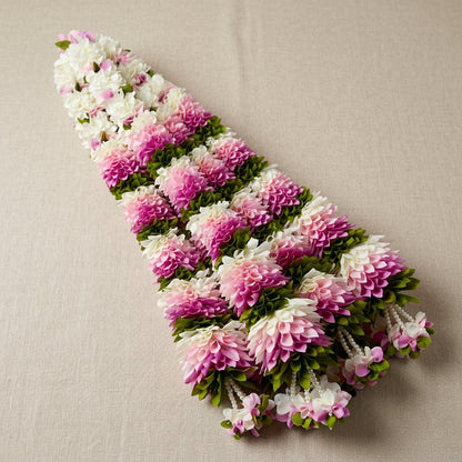 Beautiful Pink & White Fluffy Floral Hanging Garland with Green Leaves – Traditional Flower Latkan for Pooja, Wedding, Mandir & Festive Décor (65 cm) – Pack of 10
