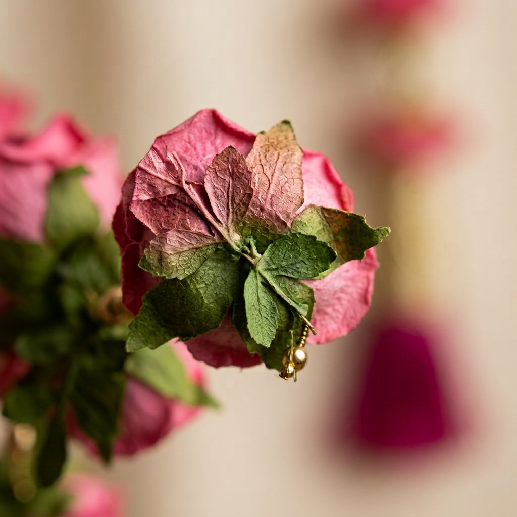 Elegant Pink Floral Hanging Garland with Golden Beads & Silk Tassel – Decorative Door/Window Latkan