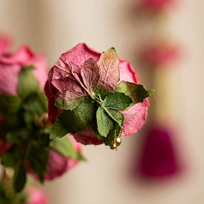 Elegant Pink Floral Hanging Garland with Golden Beads & Silk Tassel – Decorative Door/Window Latkan