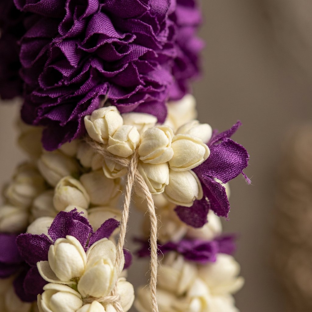 Artificial Purple & White Dangling Flower Garland with Beads – Traditional Latkan for Pooja, Door, Mandir & Festive Décor (65 cm) – Pack of 10