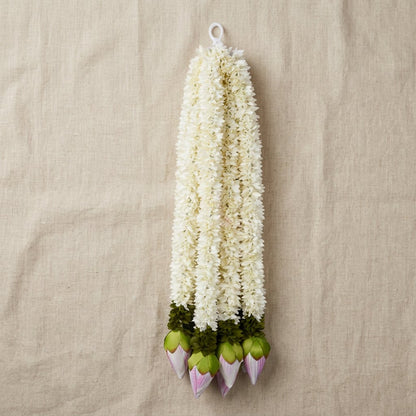 Artificial White Floral Hanging Garland with Lotus Bud Accents – Traditional Latkan for Door, Pooja, Mandir & Festive Décor (65 cm)
